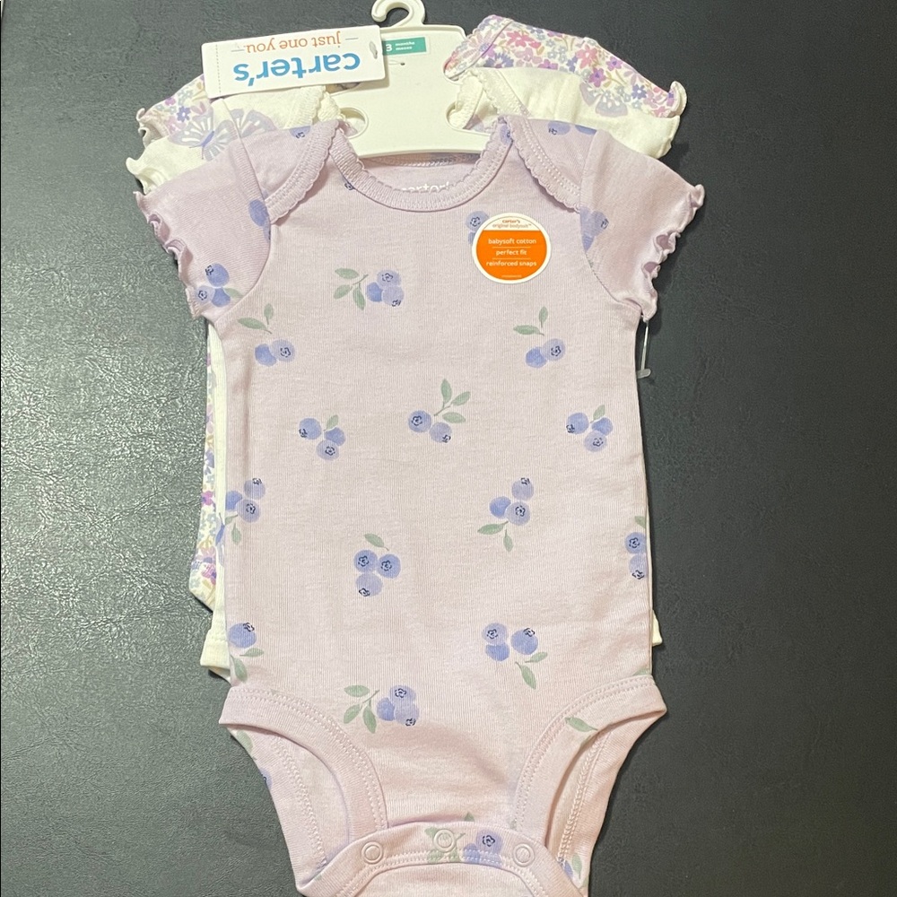 Carter's Pink and Lavender Floral Short-Sleeve Onesies Set 3pack Sz. 3 month NWT